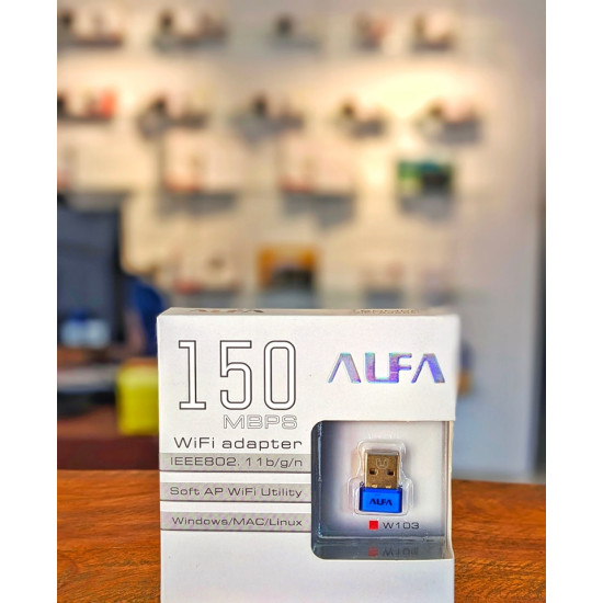 Alfa W103 USB Wireless 150Mbps N Adapter WiFi Nano Receiver – Blue